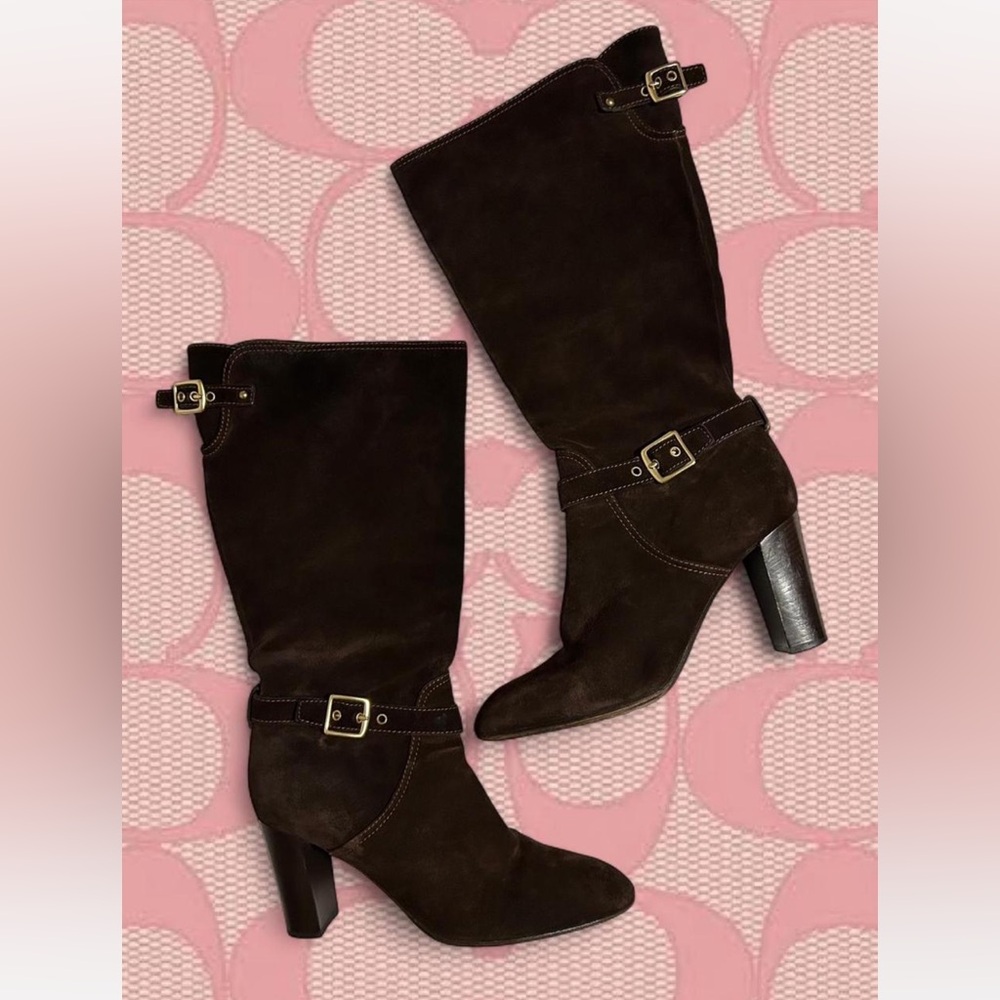 Coach Suede Dark Brown Heeled Boots Size 11